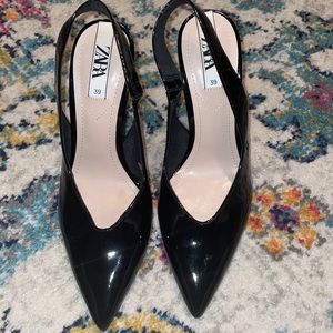 Brand new Zara slingbacks blk Patton leather